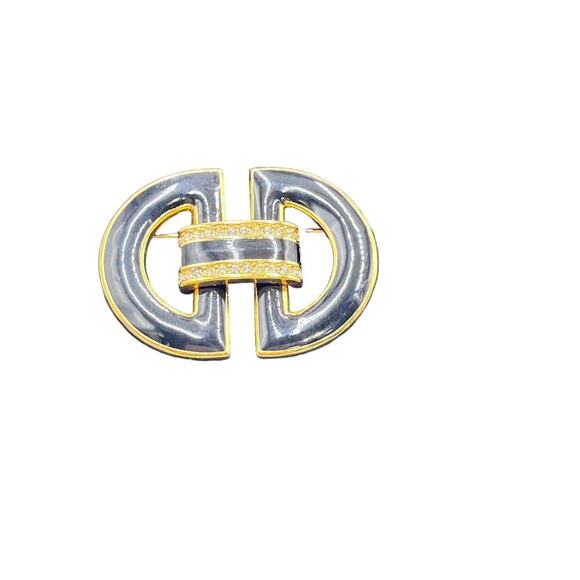 Swarovski SAL vintage Black Enamel Clear Crystals Buckle Art Deco Brooch - Picture 13 of 14